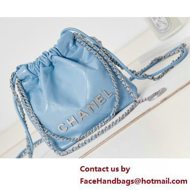 Chanel Shiny Calfskin  &  Silver-Tone Metal CHANEL 22 Mini Handbag AS3980 Blue